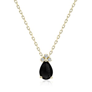 Lantisor argint placat cu aur galben cu pandantiv cu piatra neagra DiAmanti Z1908NG_B-DIA (Argint 925‰ 1,9 g.)